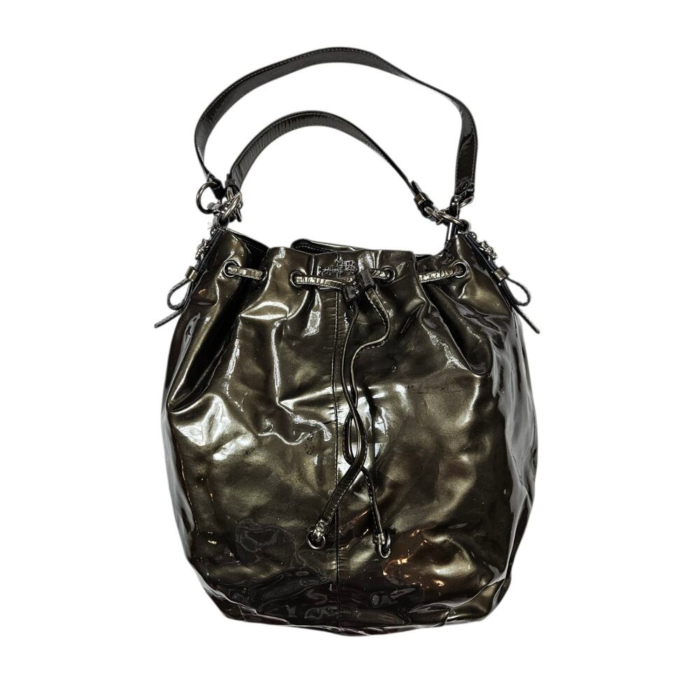Coach Madison Marielle Drawstring Tote Bag Pewter Patent Leather - Picture 11 of 12